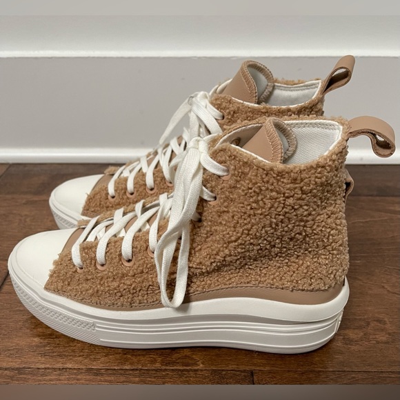 Converse Chuck Taylor All Star Move Platform Tan Sherpa Sneakers Size 9 - Picture 6 of 11